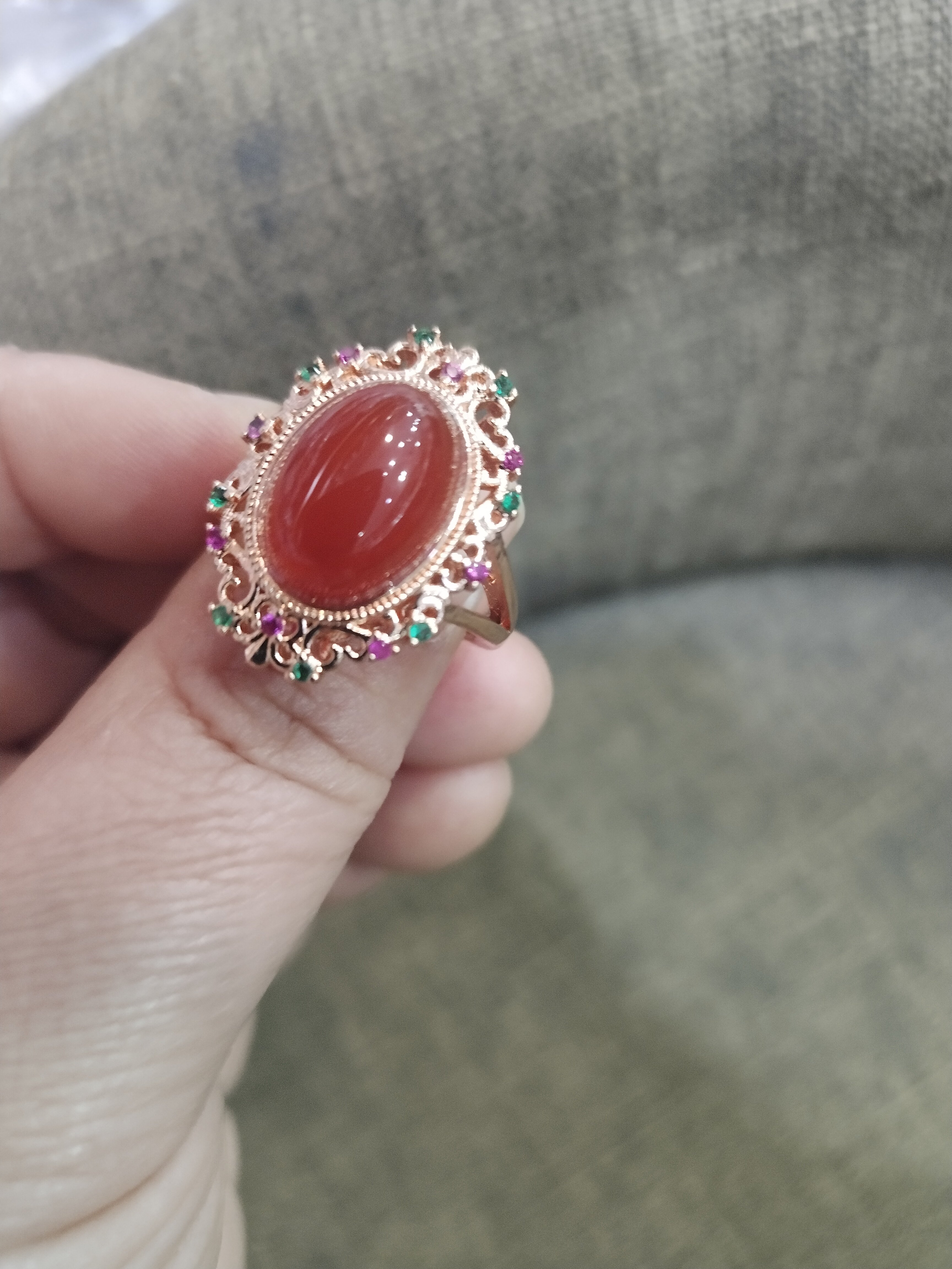 天然南红戒指925银戒指女韩版简约玛瑙蛋面指环镶钻活口男女情侣