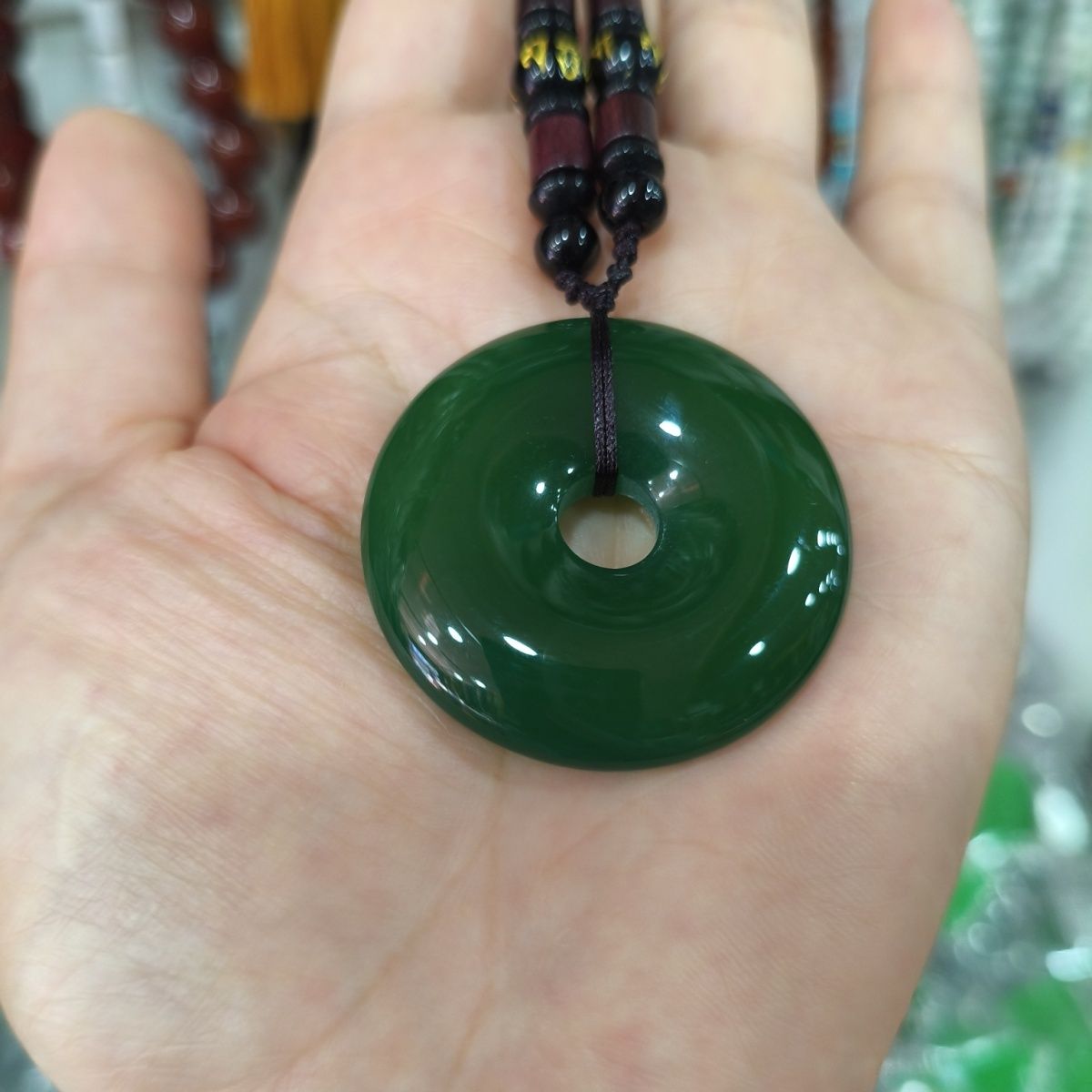 天然玉髓民族风俏佳丽珠宝绿玉髓玛瑙平安扣毛衣链吊坠挂件项链