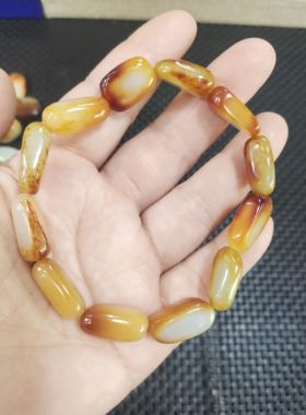 天然和田玉籽料随型手链红皮油润白玉手串精品玉石黄沁皮原石经典