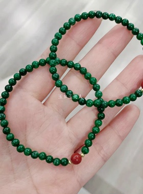 干青搭配朱砂女款单圈女款手链6mm左右小颗粒干青手串墨绿色手
