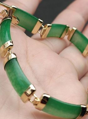 真空电镀镶嵌阳绿竹节手排 女款翠色马来玉玉手串 手链爆款