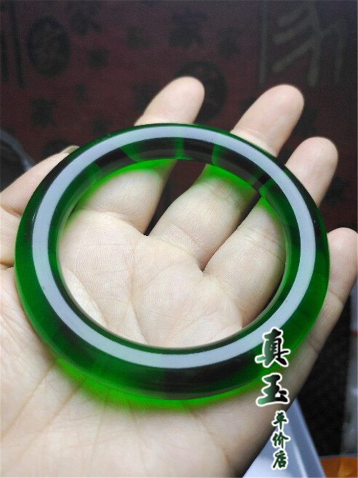 正品天然冰翠新疆玉石葱岭玉宝石绿色冰透玻璃种手镯女款镯子饰品