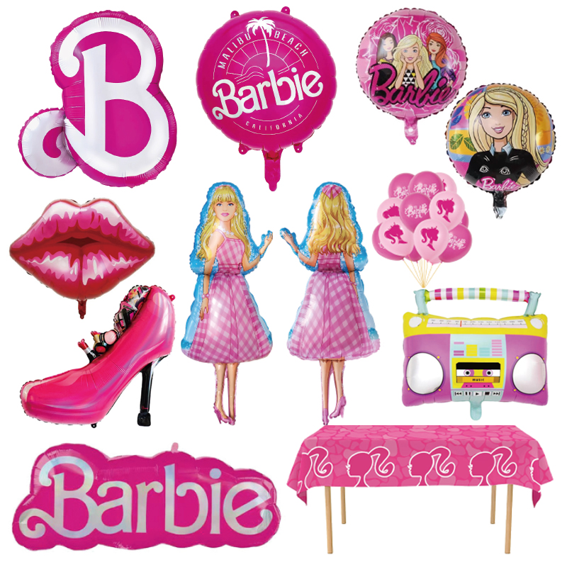 Barbie芭比女孩玫红布置化妆气球