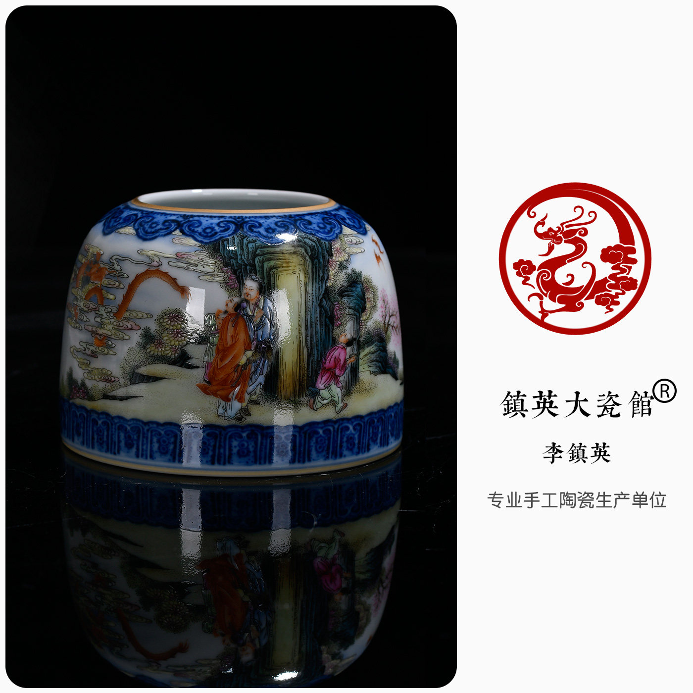 景德镇陶瓷仿古手绘人物马蹄罐中式公司博古架明清古典摆件