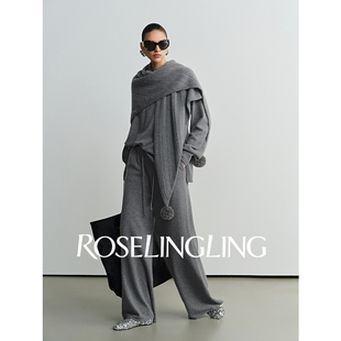 披肩3件套 兔毛三件套头毛衣阔腿裤 ROSELINGLING慵懒温暖 绵羊毛
