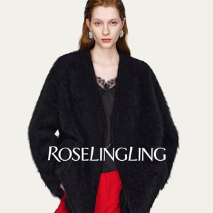 ROSELINGLING绒绒暖意出型朦胧温柔滤镜感兔绒无领设计短大衣外套