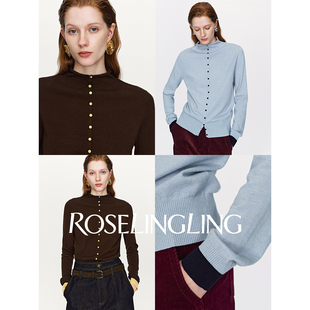 ROSELINGLING拥抱柔软保暖舒适半精纺羊毛料密密扣半高领打底毛衫