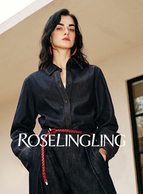 ROSELINGLING不羁丹宁活性染料原牛蓝经典翻领撞色线牛仔衬衫上衣