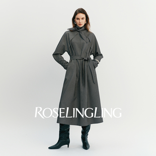 ROSELINGLING格外时髦篙智复古格纹冬季 保暖堆堆高领可收腰连衣裙