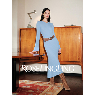 ROSELINGLING复古柔糯美利奴羊毛小荷叶边素颜神裙保暖修身 连衣裙