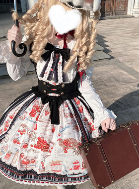 现货 balladeer草莓庄园洛丽塔高腰吊带lolita显瘦半裙sk