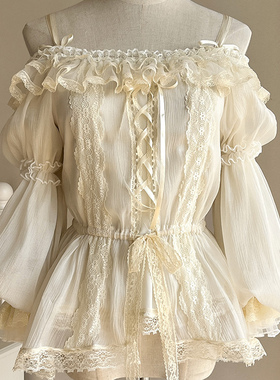 现货掉落 玫瑰宴席lolita灯笼袖cla系内搭一字肩衬衫泡泡袖