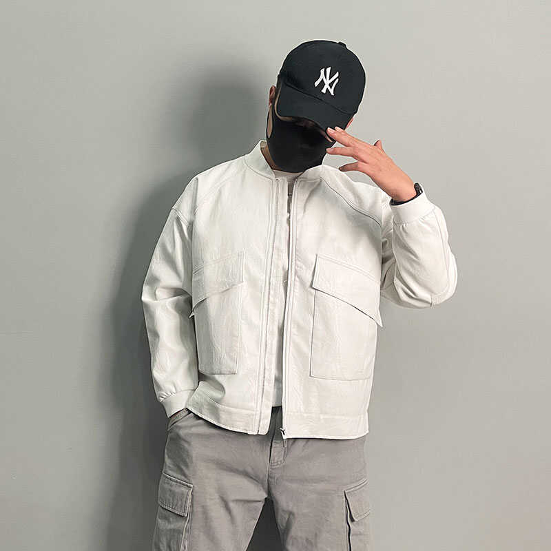 28342-P185复古pu皮衣外套男潮牌高街宽松一套搭配机车服夹克套装，男装夹克，星座1305