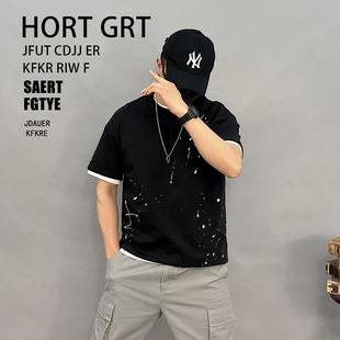 6043p70控115男2021新徐太浪高端t恤男短袖 潮油漆点上衣 ins美式