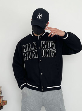 P180-控230棒球服男情侣美式运动休闲外套宽松羊毛毛呢夹克QT6009