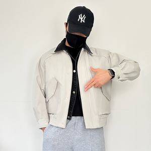 8509-P135新款翻领棉衣男宽松假两件加绒短款大码夹克纯色外套，男装夹克，星座1305