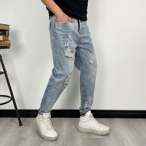 B305P58原创破洞牛仔裤男士新款宽松哈伦裤薄款九分乞丐裤XZ1305图片