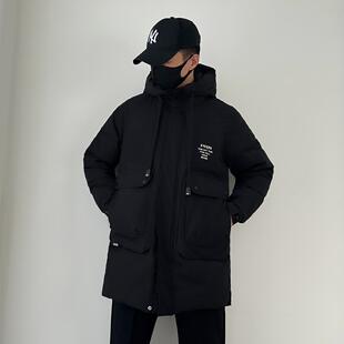 813-P220新款中长款羽绒服男士宽松大码工装加绒加厚保暖夹克