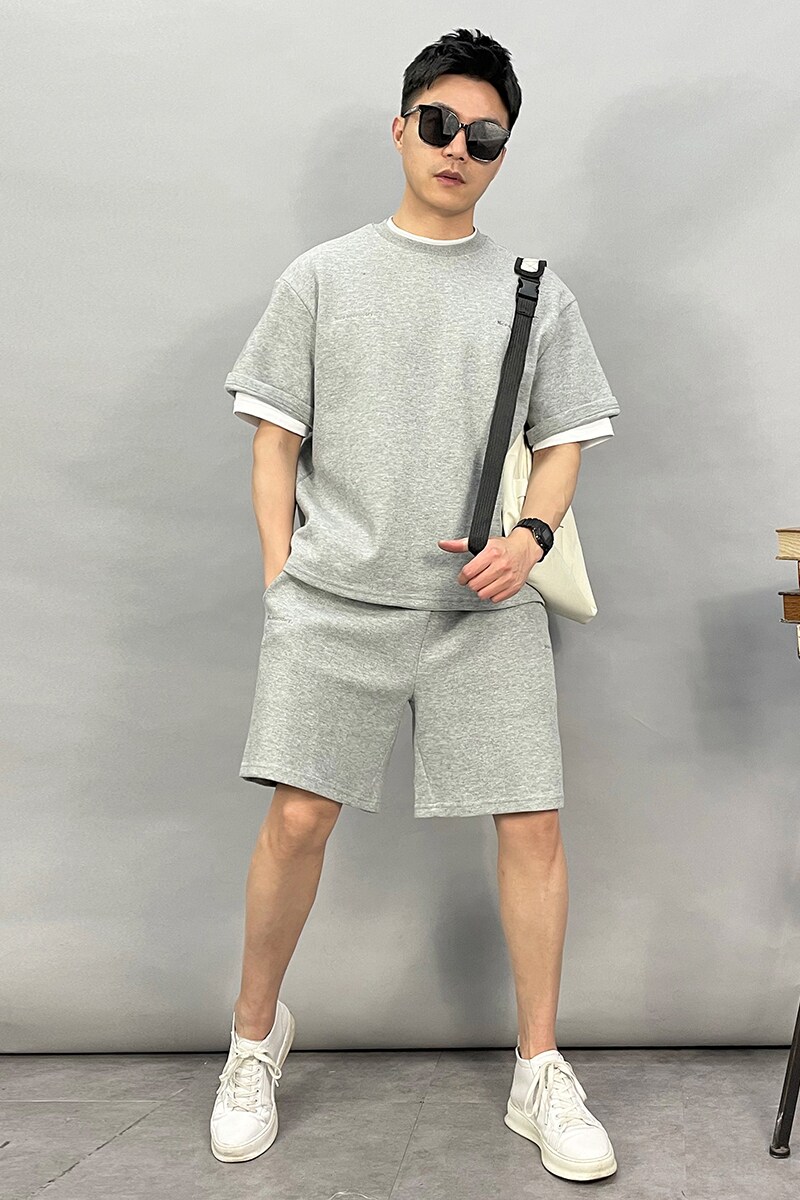 21013-p115夏精品新款宽松休闲纯色情侣短袖T恤短裤高品质套装,男装休闲套装,星座1305