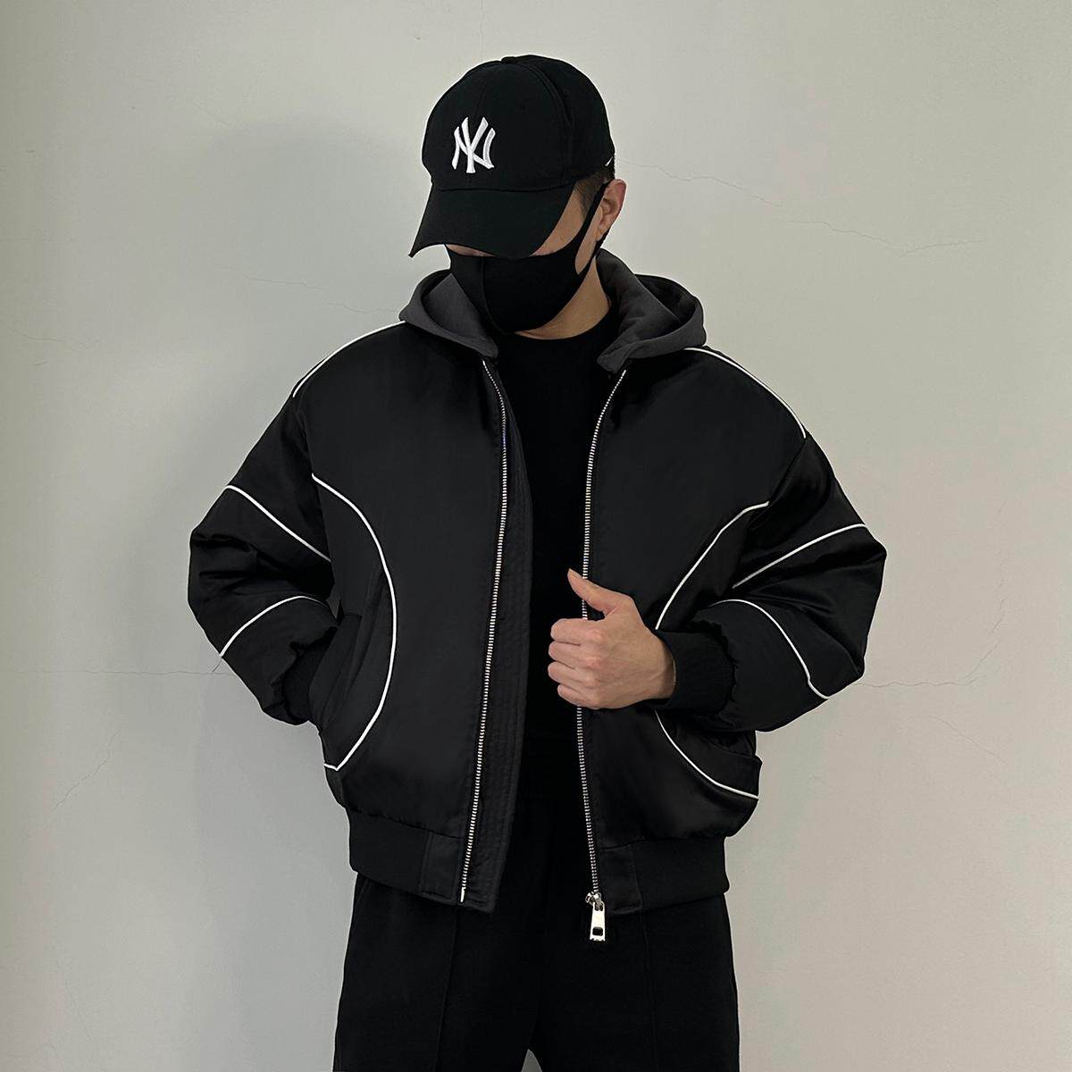8858-P218棒球领羽绒服男款宽松加厚面包服帽子可脱卸潮流外套,男装羽绒服,星座1305