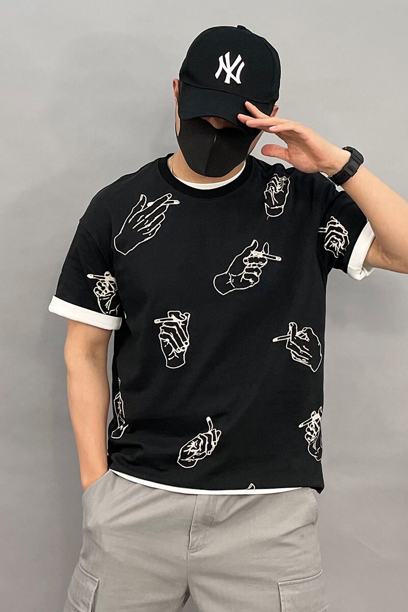 8043-p60夏季精品男士圆领短袖T恤宽松大码休闲印花上衣潮牌半袖,男装T恤,星座1305