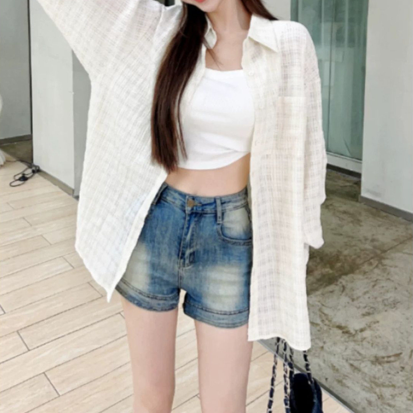 早秋格纹衬衫女春夏新款韩版宽松休闲长袖衬衣慵懒风防晒上衣外套