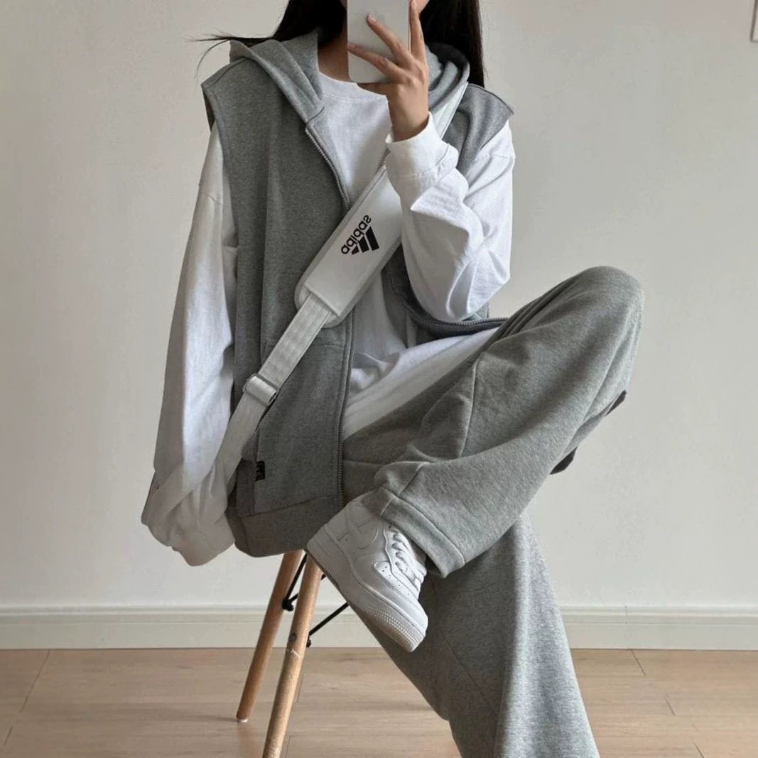 学院风运动服套装女秋季学生宽松显瘦时尚韩版卫衣休闲三件套跑步
