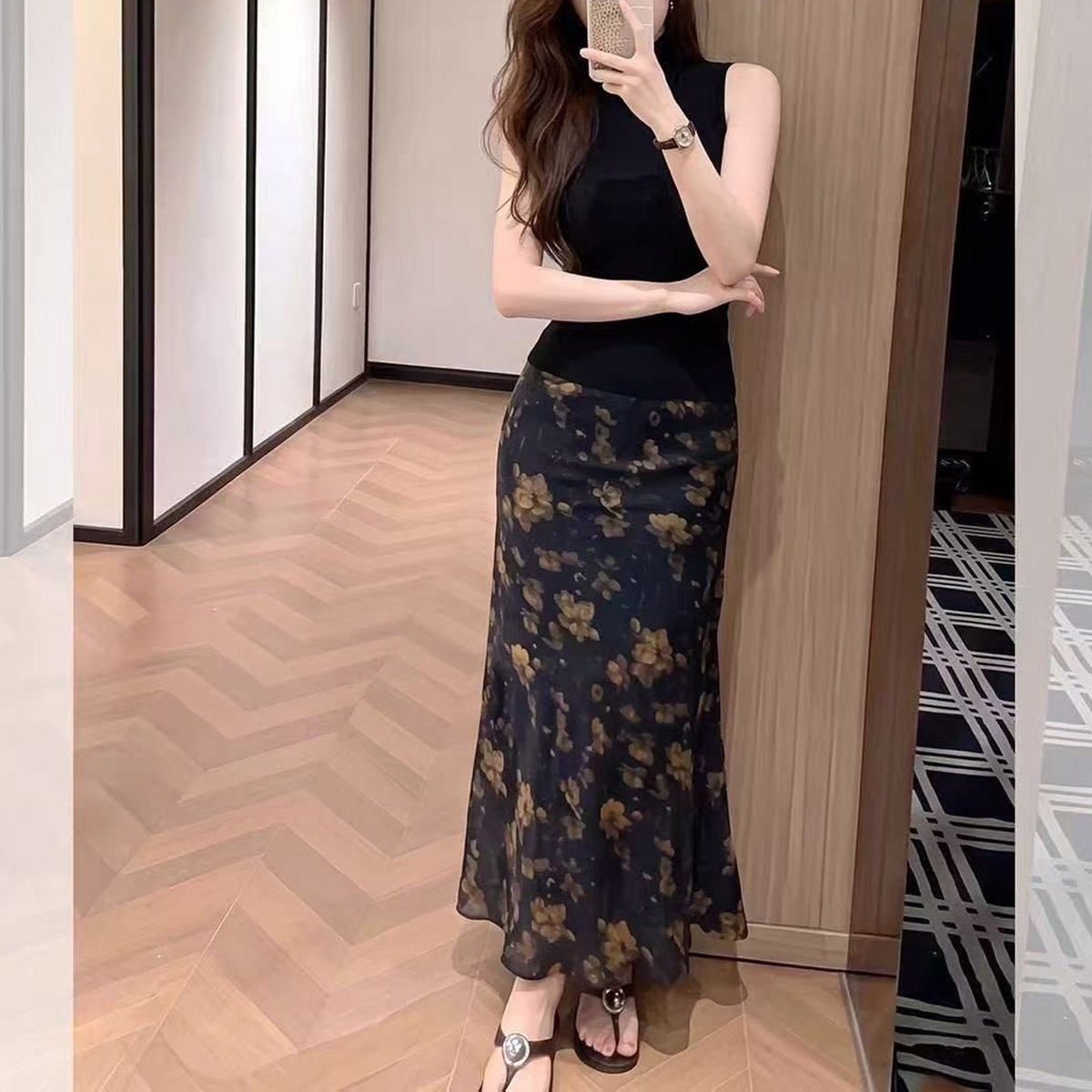 新中式碎花裙子套装女夏季2026新款半身裙长裙薄纱复古风姐系贵感
