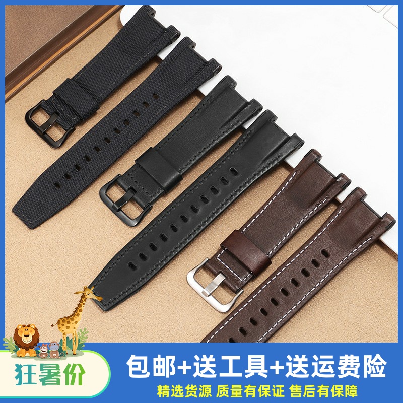 适配卡西欧GST-W330 S110 S310 300 GST-210 400 410牛皮真皮表带