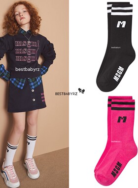 正品现货 BBRZ意大利进口MSGM童装 男女童M logo时尚中筒袜 四色