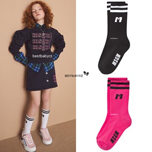 正品现货 BBRZ意大利进口MSGM童装 男女童M logo时尚中筒袜 四色
