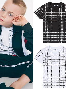 正品现货 意大利MSGM 童装 小LOGO条纹短袖T恤 黑白2色 意大利产