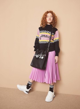 正品现货 BBRZ意大利MSGM童装 女童时尚百搭百褶裙 黑紫色 可亲子