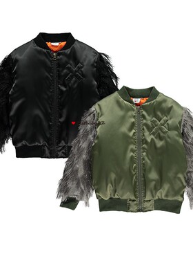 3z 正品英国beau loves儿童时尚流苏经典黑色面具飞行员夹克外套