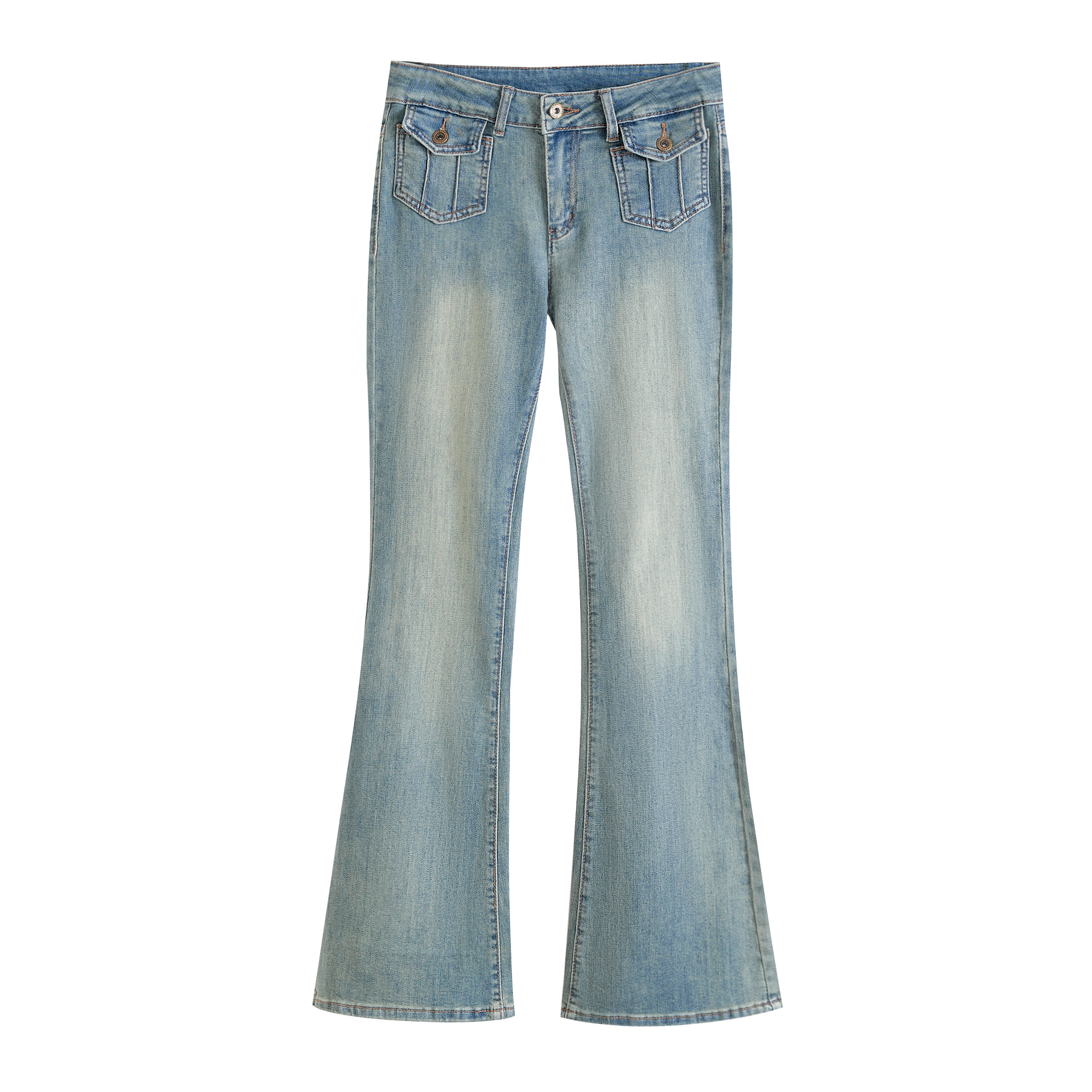 韩版高街显瘦百搭弹力喇叭牛仔裤2025秋季新款口袋低腰水洗