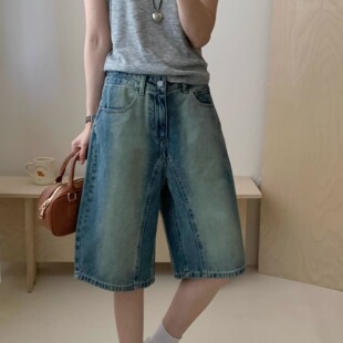 金靖同款宽松低腰垮裤中裤六分裤男友风工装风女装重水洗夏季新款