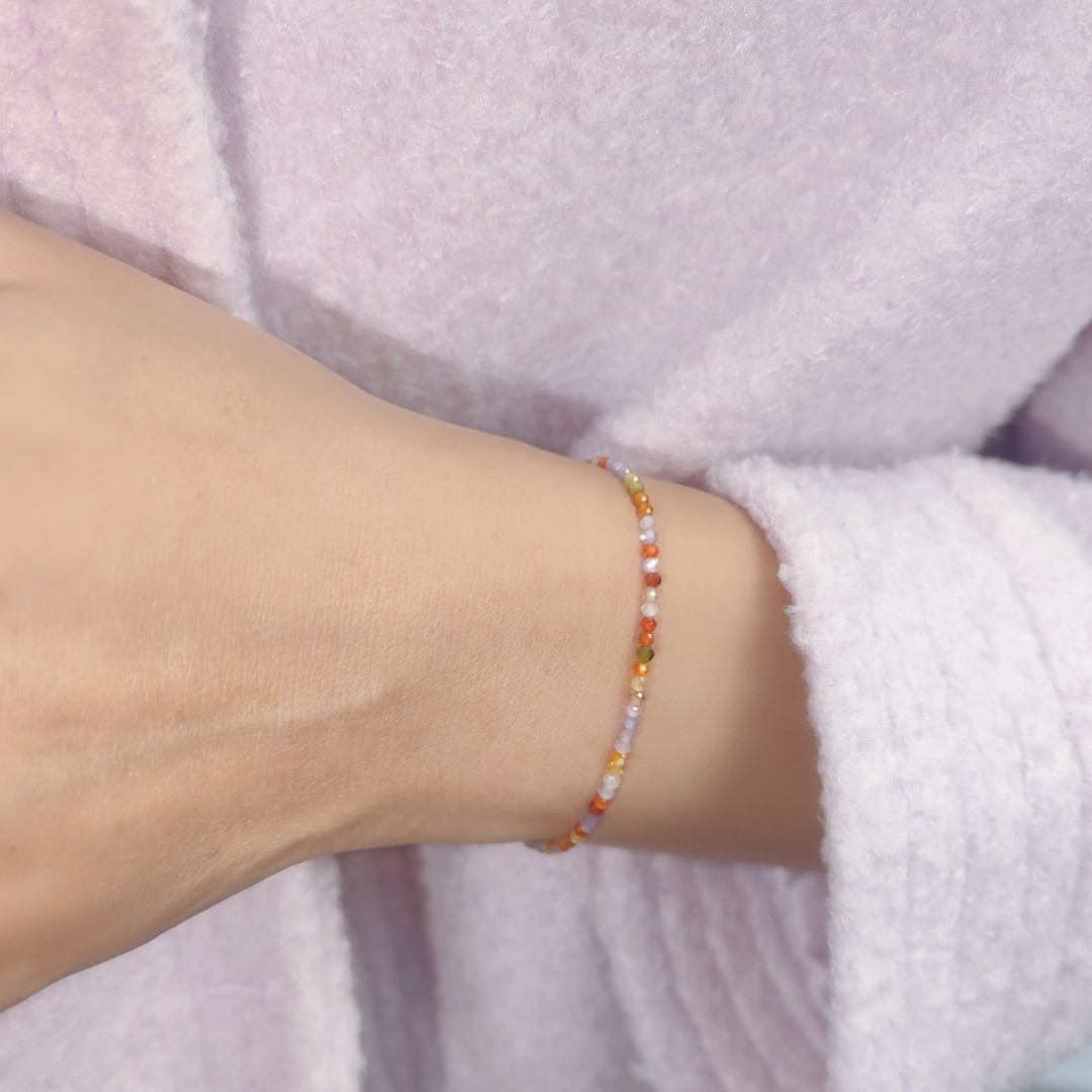 超级显白极闪糖果彩锆石14K注金细款百搭小众气质手链女2mm极细