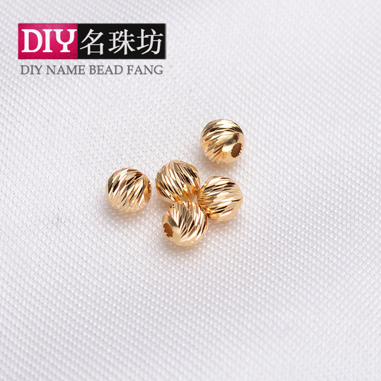 18k金车花螺纹小金珠间隔diy月亮