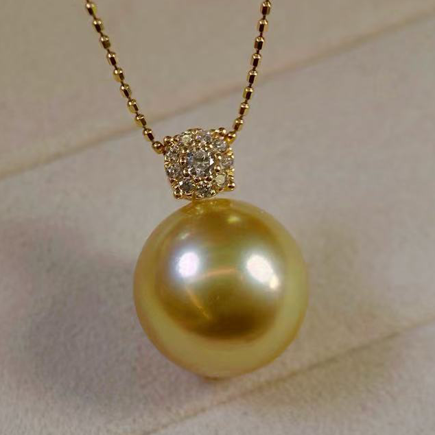 18k金锆石10-13mm淡水珍珠吊坠配件经典百搭圆饼设计裸珠diy空托