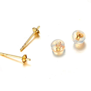 18K金耳针配件DIY珍珠耳钉配件带耳堵5mm珠盘白玫瑰金色厂家直销