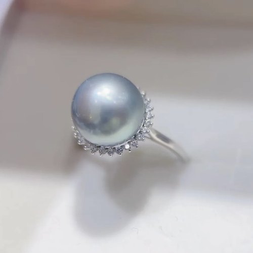 PT900铂金天然珍珠DIY戒指配件空托花形底托锆石镶嵌典雅时尚百搭