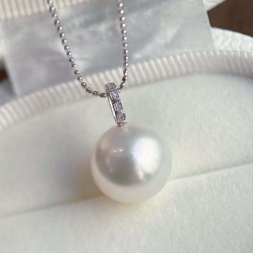 铂金PT900钻石10-13mm淡水珍珠吊坠配件简单圆圈款裸珠挂件空托