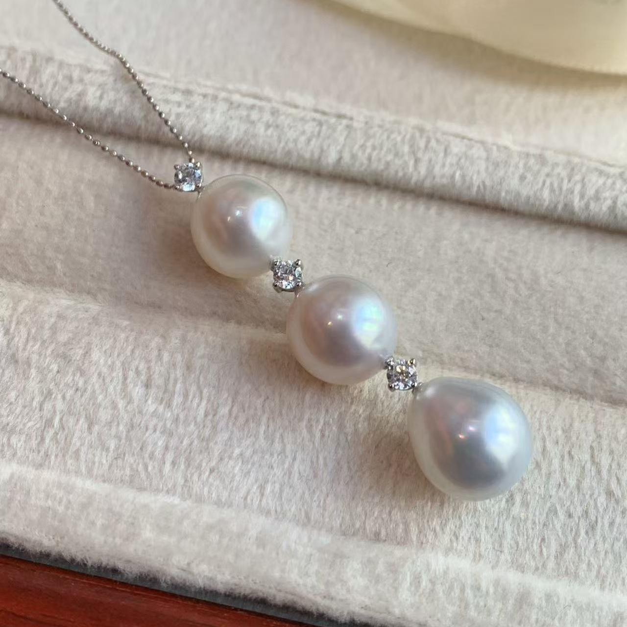 铂金PT900锆石7-11mm淡水珍珠吊坠配件竖条多珠通孔裸珠挂件空托