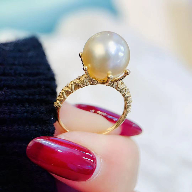 G18k黄金锆石皇冠珍珠戒托配件