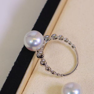 铂金PT9007-10mm海水珍珠戒指配件ins风设计豆豆款圆形裸珠戒托