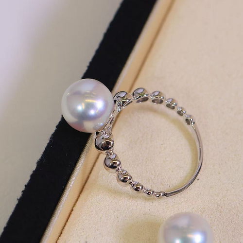 铂金PT9007-10mm海水珍珠戒指配件ins风设计豆豆款圆形裸珠戒托