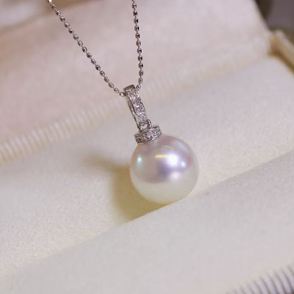 铂金PT900钻石9-12mm淡水珍珠吊坠配件经典百搭款裸珠diy挂件空托