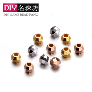 纯18K金切面镭射珠手工散珠珍珠项链手链配件隔珠DIY首饰厂家直销