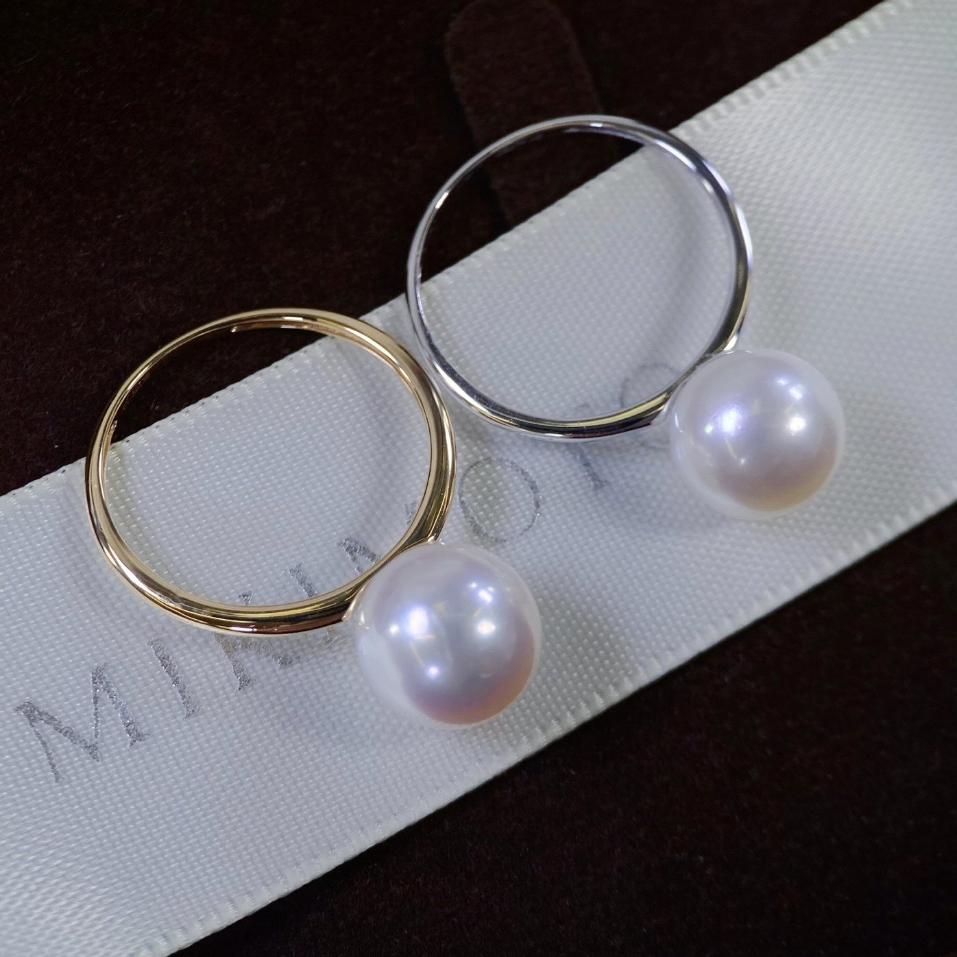 18K金8-9mm天然海水珍珠DIY戒指配件空托光版设计简约百搭清新款