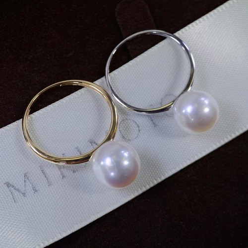 18K金8-9mm天然海水珍珠DIY戒指配件空托光版设计简约百搭清新款